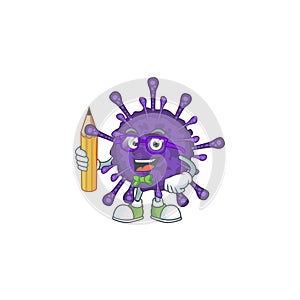 Coronavirinae clever student character using a pencil