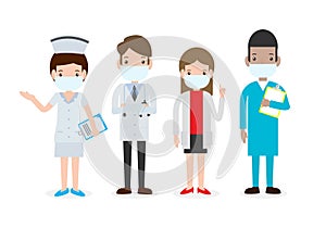 Coronavirus 2019-nCoV or covid-19, Doctors team wearing masks . Medical staff doctor and nurse, group of medics.