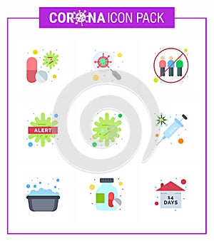 Coronavirus 2019-nCoV Covid-19 Prevention icon set bacteria, alert, interfac, transfer, human
