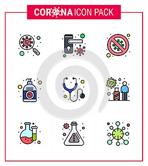 Coronavirus 2019-nCoV Covid-19 Prevention icon set cream, signaling, safety, scientist, forbidden