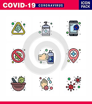 Coronavirus 2019-nCoV Covid-19 Prevention icon set danger, security, sanitizer, protection, service