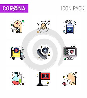 Coronavirus 2019-nCoV Covid-19 Prevention icon set transmission, corona, avoid, ambulance, handcare