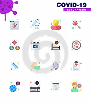 Coronavirus 2019-nCoV Covid-19 Prevention icon set virus, interfac, drug, glass, scan virus