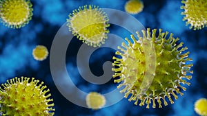 Coronavirus 2019-ncov flu outbreak 3d medical illustration. Microscopic view of floating influenza virus cells.