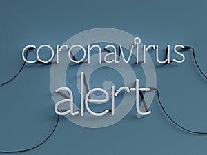 Coronavirus Alert neon graphic sign with blue background mode off with white neon color