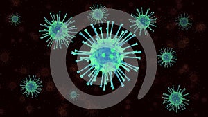 Coronavirus animated background, Covid-19 virus floating on dark background.