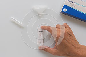 Coronavirus antigen test with positive result.