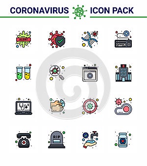 Coronavirus Awareness icon 16 Flat Color Filled Line icons. icon included medical, keyboard, safe, attach, strand