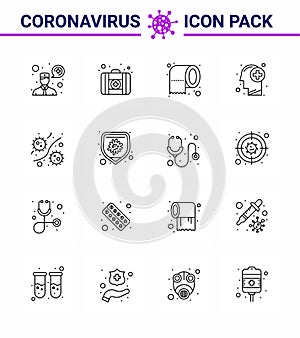 Coronavirus Awareness icon 16 Line icons. icon included plasm, germs, tissue, bacterium, medical