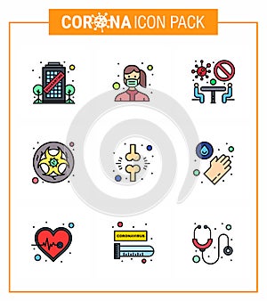 Coronavirus Awareness icon 9 Filled Line Flat Color icons. icon included warning, lab, wear, hazard, team