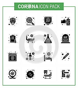 Coronavirus awareness icons. 16 Solid Glyph Black icon Corona Virus Flu Related such as spray, hands, security, gestures, safety