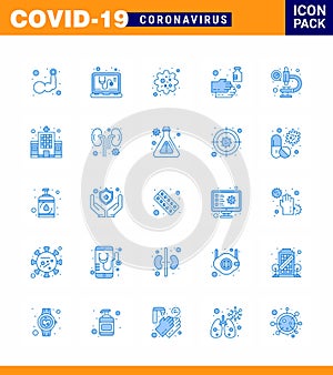 Coronavirus awareness icons. 25 Blue icon Corona Virus Flu Related such as coronavirus, wash, infection, soap, cleaning