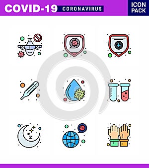 Coronavirus awareness icons. 9 Filled Line Flat Color icon Corona Virus Flu Related such as platelets, blood virus, health