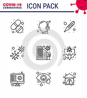 Coronavirus awareness icons. 9 Line icon Corona Virus Flu Related such as  city, virus, fever, infection, coronavirus