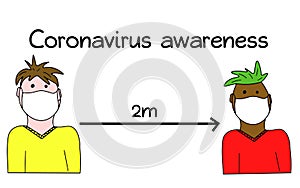 Coronavirus awareness. Keep safe distance betweeen pepole. Quarantine restrictions for prevention infectious disease. Vector