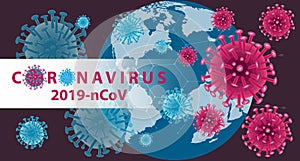 Coronavirus banner for awareness & alert against disease spread, symptoms or precautions. Corona virus design with infected eath