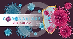 Coronavirus banner for awareness & alert against disease spread, symptoms or precautions. Corona virus design with infected lungs