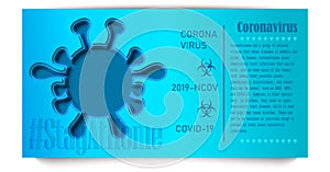 Coronavirus banner. Papercut style design with coronavirus elements. Covid-19. 2019-ncov. Hashtag StayAtHome