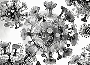 Černý bílý19 mikroskop.  trojrozměrný ilustrace 