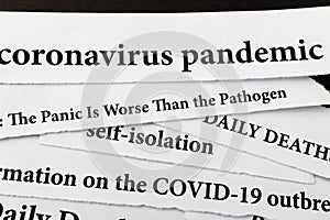 Coronavirus breaking news headline clippings from various newspapers reporting on the deadly disease