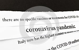 Coronavirus breaking news headline clippings from various newspapers reporting on the deadly disease