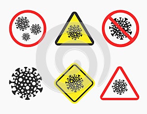 Coronavirus caution signs icons set