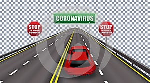Coronavirus - caution, traffic sign prohibited. COVID-19 Hazards and public health hazards. Pandemic. illustration