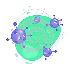 Coronavirus cell infection.  Vector illustration of pandemic COVID-2019 virus.