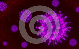 Coronavirus cell inside human body. COVID-19 cell in microscope view. Realistic 3D rendering.