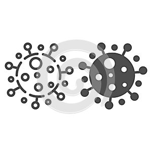 Coronavirus cell line and solid icon, Covid-19 epidemic concept, Novel Coronavirus bacteria sign on white background