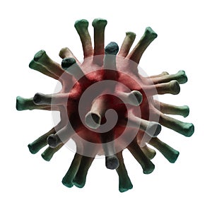 Coronavirus cell model made from a modeling clay isolated on white