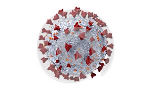 Coronavirus cells or bacteria molecule. Virus Covid-19 omicron isolated on white. Close-up of flu, view of virus under a