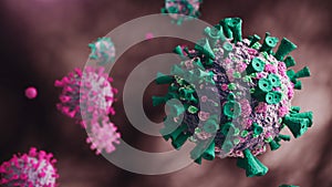 Coronavirus cells or bacteria molecule. Virus Covid-19. Virus isolated on white. Close-up of flu, view of virus under a