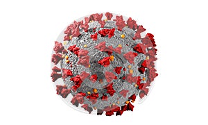 Coronavirus cells or bacteria molecule. Virus Covid-19. Virus isolated on white. Close-up of flu, view of virus under a microscope