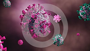 Coronavirus cells or bacteria molecule. Virus Covid-19. Virus isolated on white. Close-up of flu, view of virus under a