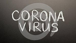 Coronavirus, chalk inscription on a black chalkboard. Pandemic, epidemic, global threat