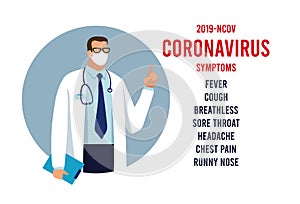 Coronavirus in China. Novel coronavirus 2019-nCoV Symptoms of the disease, the modern pandemic of the virus. Infographic