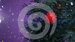 Coronavirus Christmas toy decoration 3d render in tree