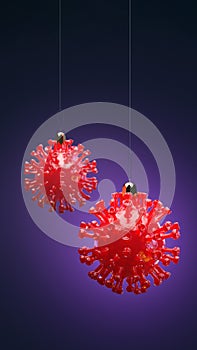 Coronavirus Christmas toy decoration 3d render in tree