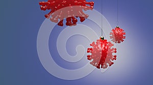 Coronavirus Christmas toy decoration blue background 3d render