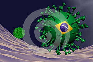 Coronavirus close-up with Brasilian flag inside-it, variant concept