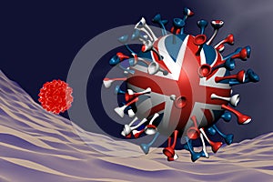 Coronavirus close-up with England flag inside-it