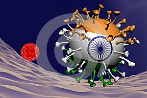 Coronavirus close-up with Indian flag inside-it