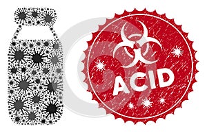 Coronavirus Collage Bottle Icon with Grunge Acid Seal