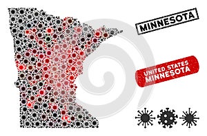 Coronavirus Collage Minnesota State Map with Grunge Stamps