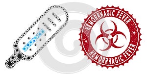 Coronavirus Collage Thermometer Icon with Textured Hemorrhagic Fever Seal