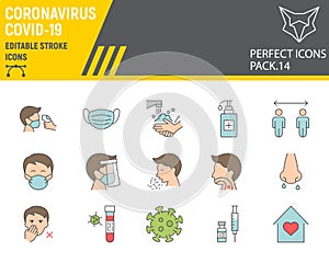 Coronavirus color line icon set, prevention collection, vector sketches, logo illustrations, covid-19 icons, 2019-ncov