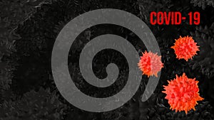 Coronavirus concept. Dark CGI background with red viruses and place for text.