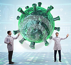 Coronavirus concept with doctor looking for cure