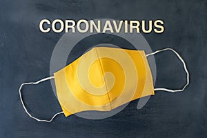 Coronavirus concept with face mask and text